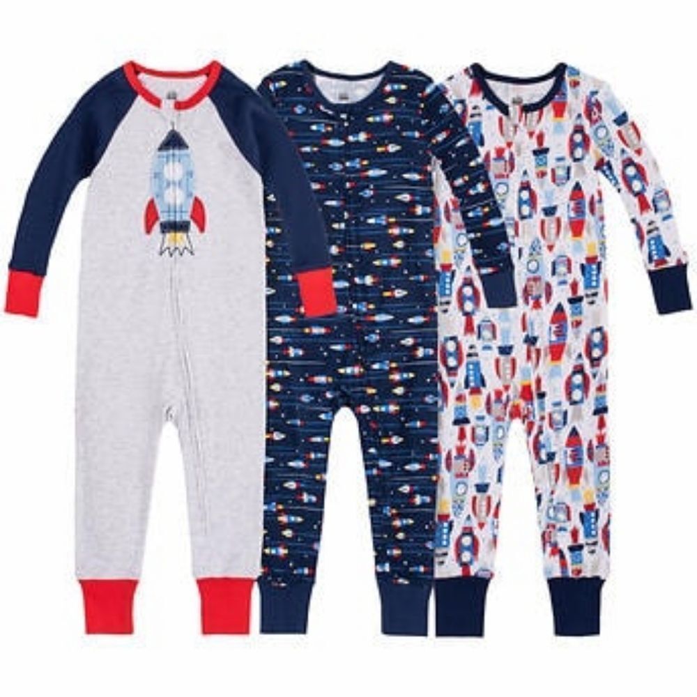 3 pack Kids Headquarters Kids' Cotton Sleepers, Rocket
